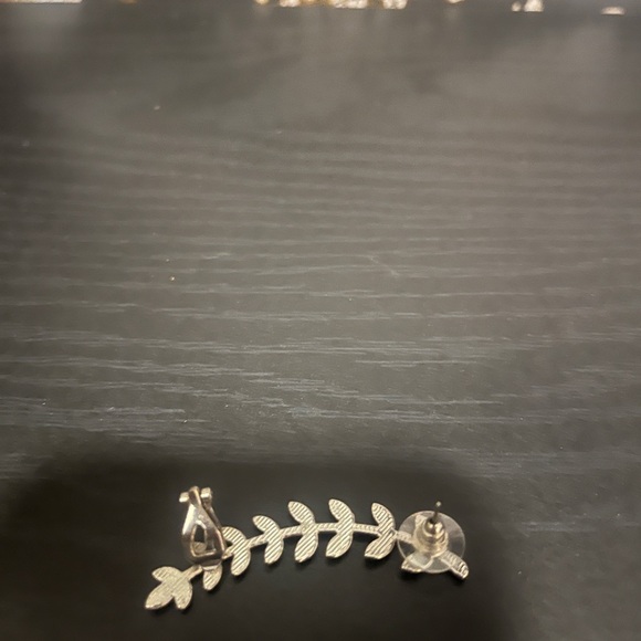 Silver Leaf Crystal Earrings - Picture 2 of 2